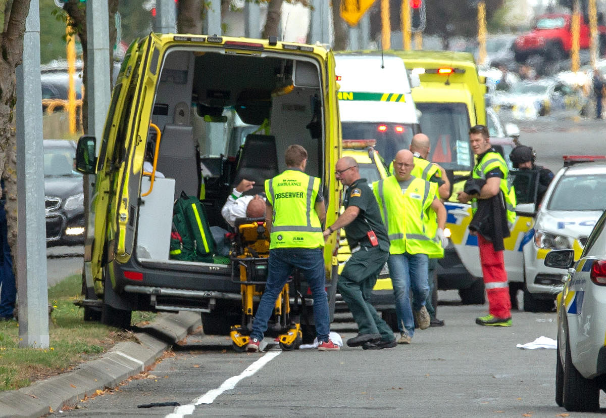 An injured person is loaded into an ambulance following a shooting at the Al Noor mosque in Christchurch, New Zealand, March 15, 2019. (REUTERS)