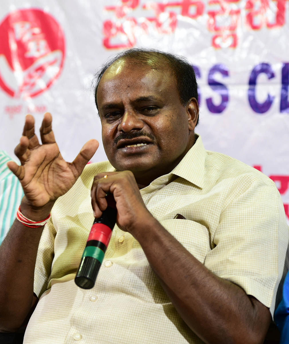Chief Minister H D Kumaraswamy addresses reporters in Bengaluru on Tuesday. DH photo