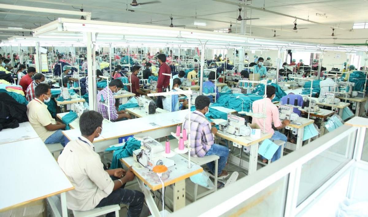 Work at full swing at a garment factory in Tiruppur in Tamil Nadu.