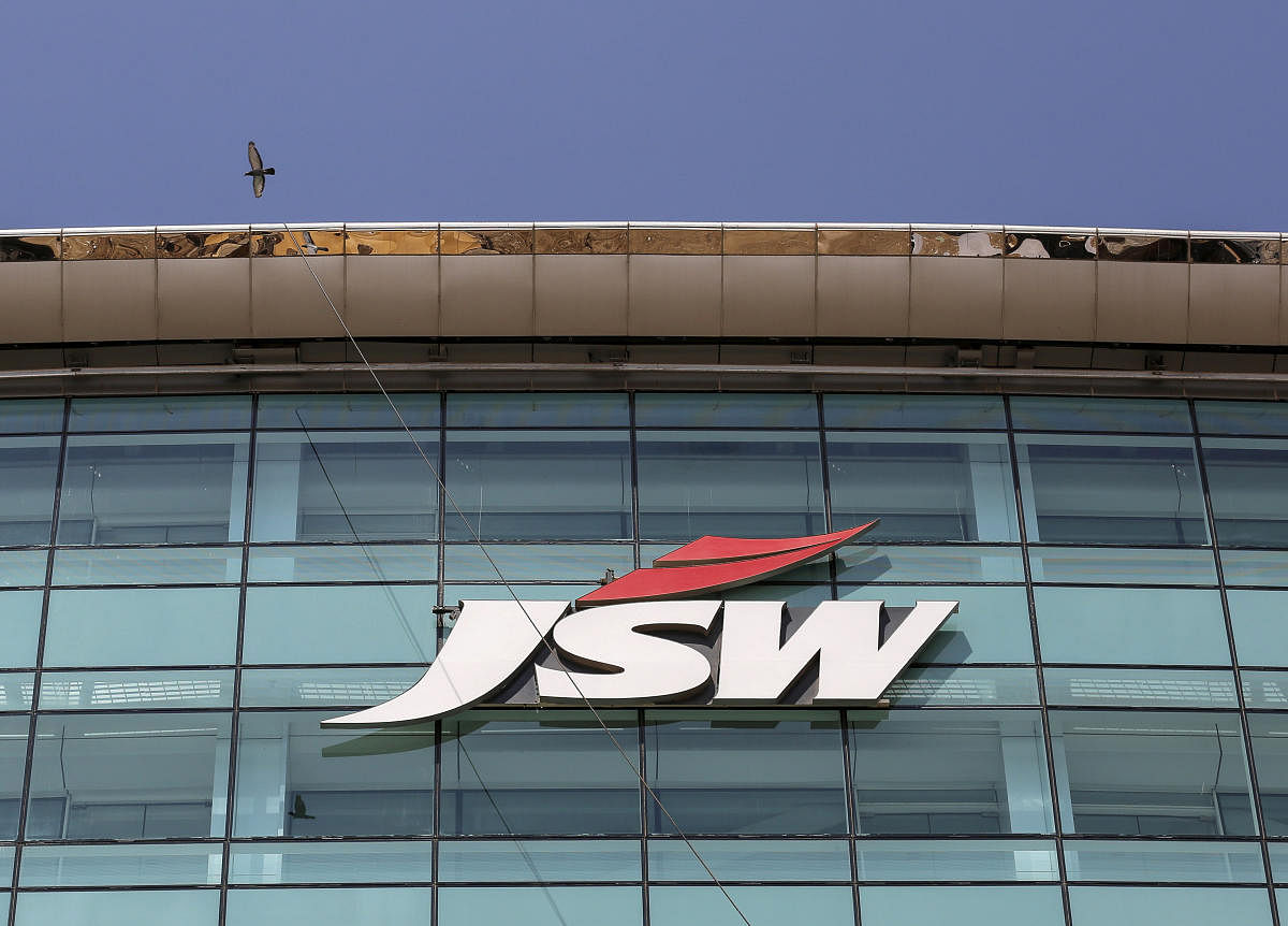 The logo of JSW is seen on the company's headquarters in Mumbai. REUTERS