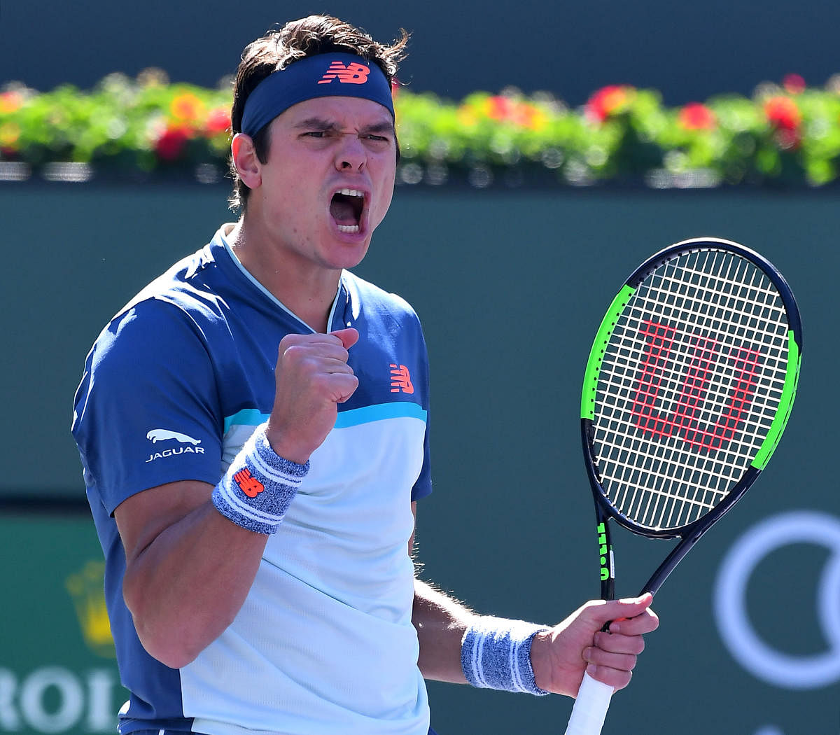 PUMPED UP: Canada's Milos Raonic celebrates after defeating Miomir Kecmanovic of in the men's singles quarterfinal on Thursday. USA Today 