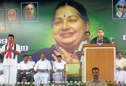 AIADMK chief J Jayalalitha addresses an election rally at Anna Nagar on Monday appealing to people to vote for her party candidate S M K Mohammed Ali