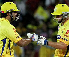 Chennai Super Kings' openers Michael Hussey and Murali Vijay during the IPL-5 match against Delhi Daredevils in Chennai on Saturday. PTI Photo