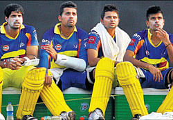 Chennai Super Kings (from left) Anirudha Srikkanth, M Vijay, Suresh Raina and S Badrinath during a practice session. PTI