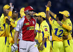 Kings XI Punjabs David Hussey leaves the field after his dismissal during the IPL 6 match against Chennai Super Kings in Mohali on Wednesday. PTI Photo