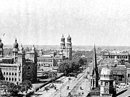 The picture of Madras (Chennai)  taken in 19th century.  Currently, the area  is  called Madras High Court  complex