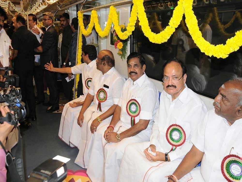 The Metro rail service between Thirumangalam and Nehru Park with seven stations, was inaugurated by Union Minister of Urban Development M Venkaiah Naidu. DH photo