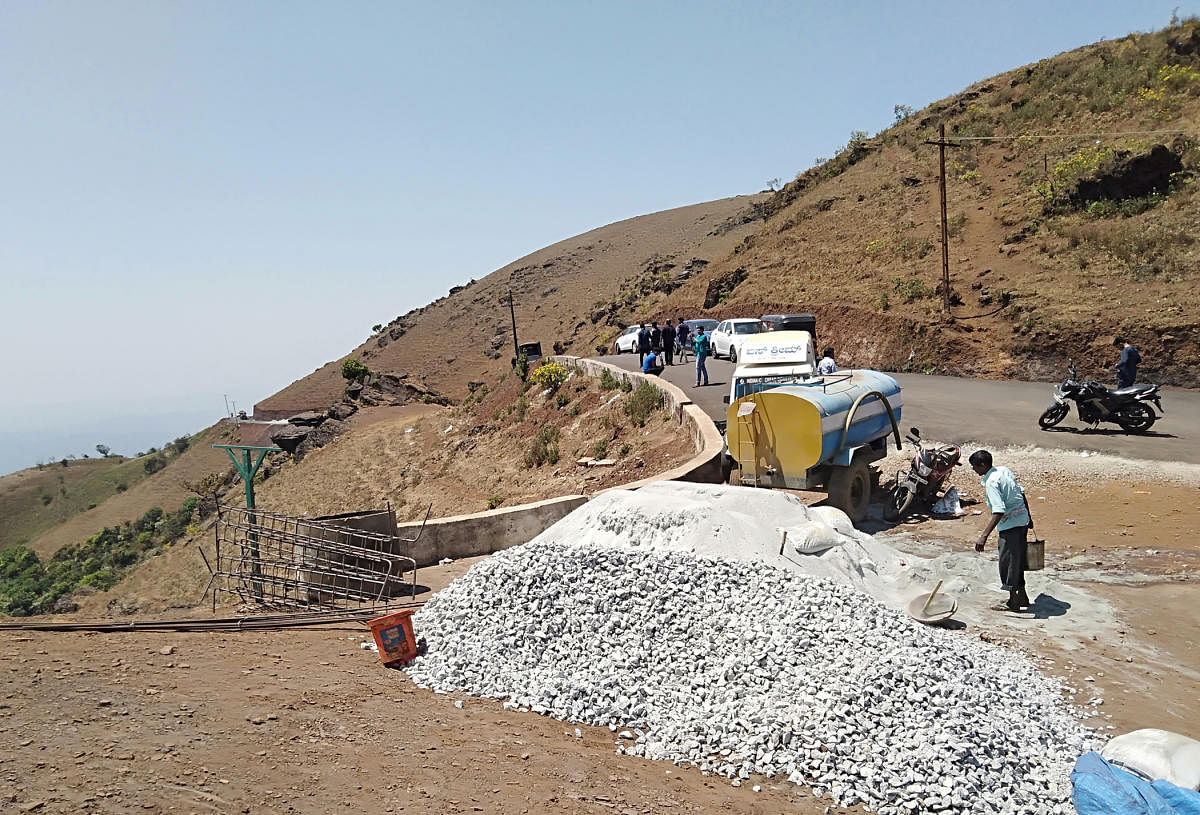 The work on a watchtower in progress at Mullayanagiri.