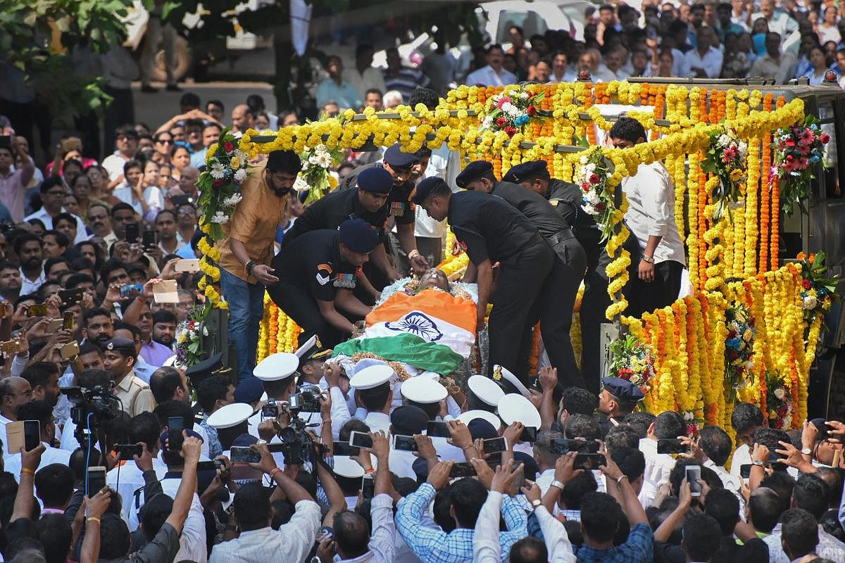 Mortal remains of Goa Chief Minister Manohar Parrikar being taken to BJP office from his residence, in Panaji, Monday, March 18, 2019. (PTI Photo)