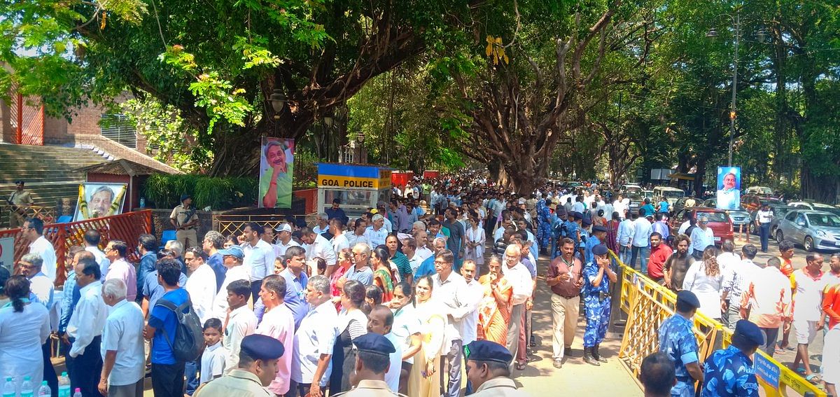 People gathered at the BJP office in Panaji to pay last respects to the late leader.