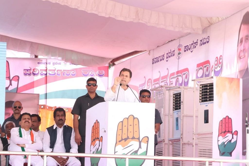 Rahul Gandhi speaks at a rally in Kalaburgi