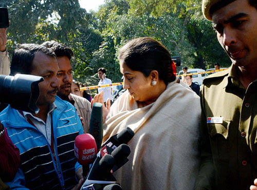 Human Resource and Development Minister Smriti Irani at the Holy Child Auxilium school which was allegedly attacked, in New Delhi on Friday. PTI Photo