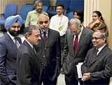 ( From L) Malvinder Singh, Harsh Pati Singhania, Hari S Bhartia, Venu Srinivasan and Chandrajit Banerjee at an interactive session on DTC. PTI