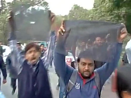 JNU students union president Kanhaiya Kumar was arrested earlier this week in connection with a case of sedition and criminal conspiracy registered over holding of the event at the varsity during which anti-India slogans were allegedly raised. Image courtesy: ANI