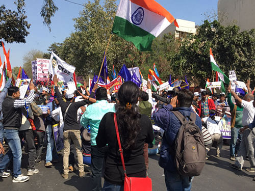 The students marched from Ambedkar Bhawan in central Delhi's Jandewalan to Jantar Mantar. Photo courtesy: twitter