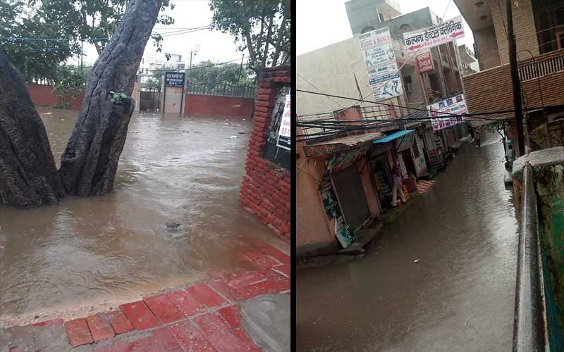 Several residents took to Twitter to share their experiences and posted photos of waterlogging and jams. (Images from Twitter)