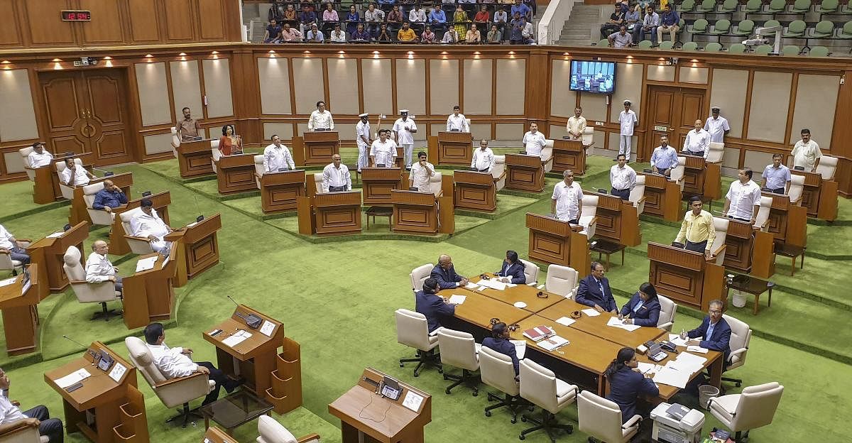 Goa Chief Minister Pramod Sawant after proving the majority of his BJP-led government during confidence motion held at Goa State Legislative Assembly, in Panaji, Wednesday, March 20, 2019. (PTI Photo)