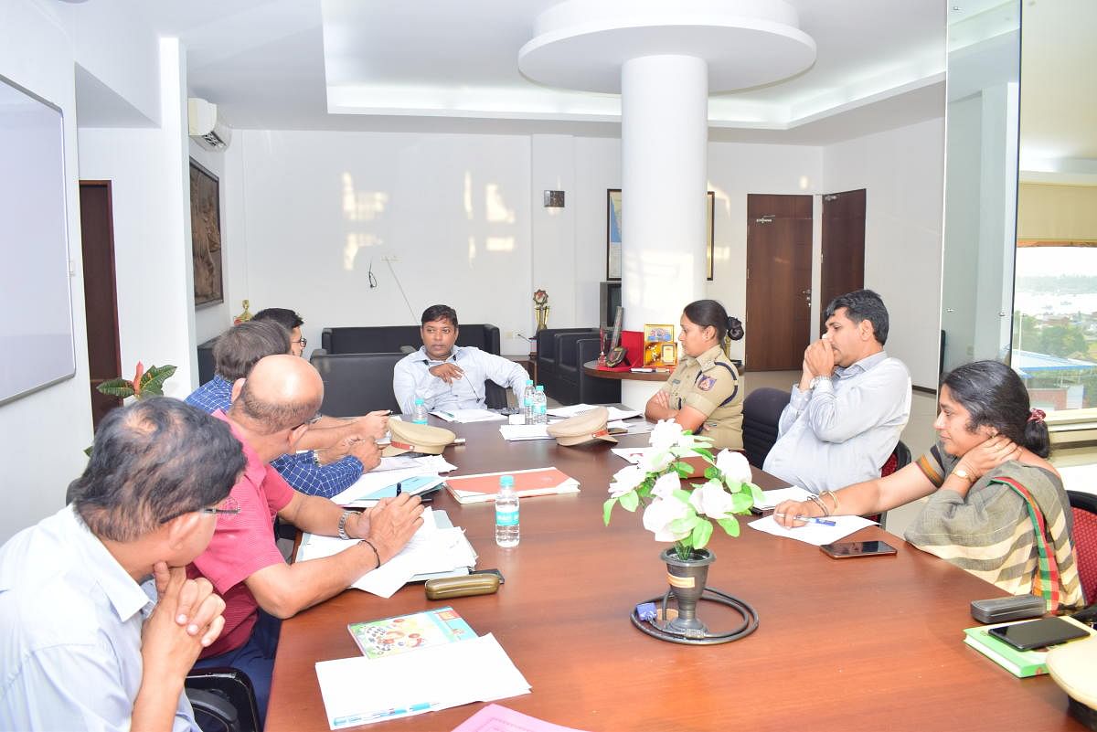 Deputy Commissioner Sasikanth Senthil chairs a meeting of the district-level Road Safety Committee at his office in Mangaluru on Wednesday.