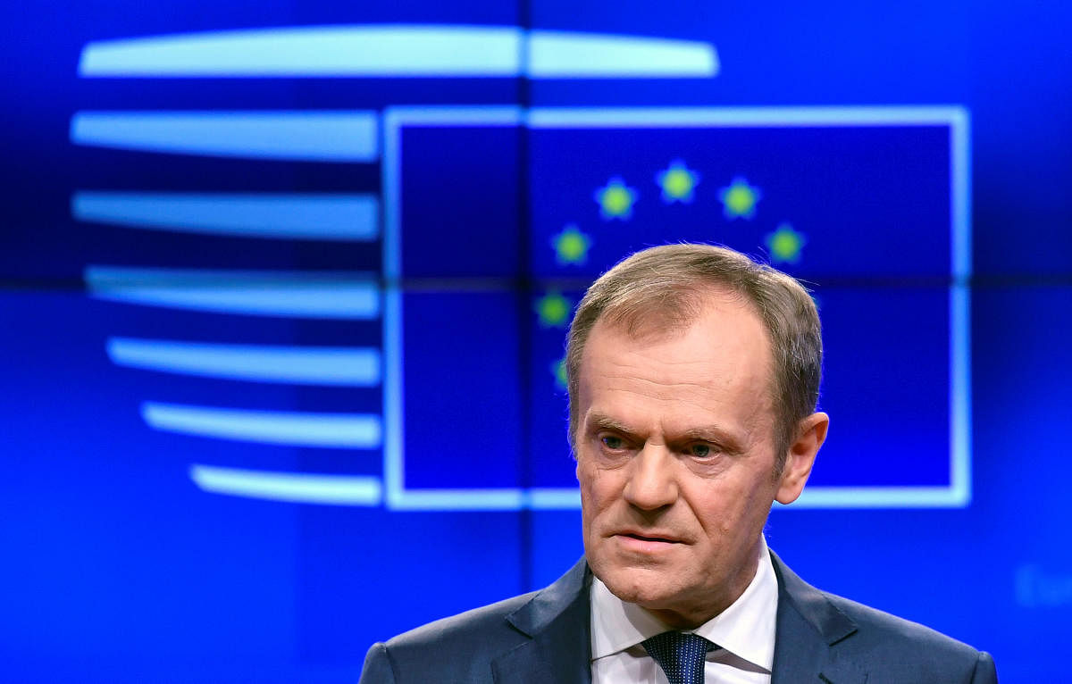 "I believe a short extension will be possible but it will be conditional on a positive vote on the withdrawal agreement in the House of Commons," Tusk told reporters, a day before leaders were to gather in Brussels for a crucial summit. (Reuters Photo)