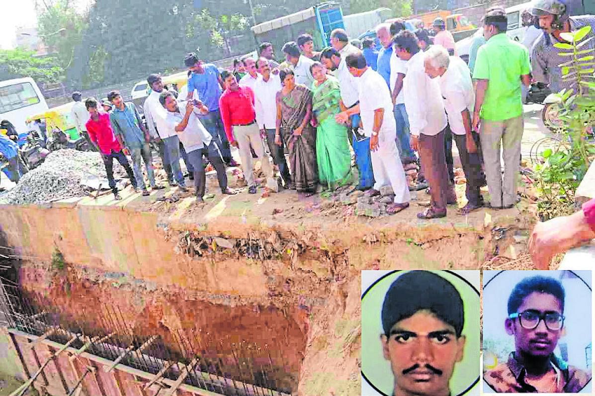 Chandrakant, Rajashekar M, both 17 and first-year students, and their senior Yadu Kumar, 18, had got off a bus and were walking on the footpath when a BMTC bus crashed into the pavement around 8.15 pm. DH Photo