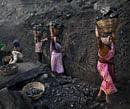 People carry baskets of coal scavenged illegally at an open-cast mine in the village of Bokapahari in the eastern Indian state of Jharkhand where a community of coal scavengers live and work. File Photo/AP
