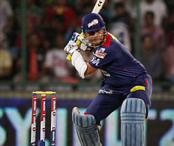 Delhi Daredevils batsman Virender Sehwag plays a shot during the IPL6 match against Sunrisers Hyderabad, in New Delhi on Friday. PTI Photo