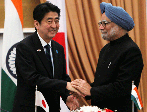 Abe, who is also the chief guest at the Republic Day celebrations Sunday, also announced step up loans for ''symbolic projects'' of bilateral cooperation including the Delhi Mumbai Industrial Corridor and for a high-speed rail project. AP photo
