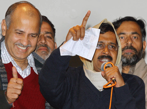 Aam Aadmi Party (AAP) leaders held a meeting to decide the future course of action Saturday, a day after Arvind Kejriwal quit as Delhi chief minister. PTI photo
