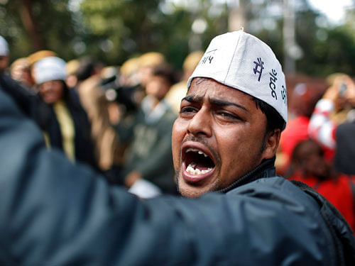 A group of disgruntled AAP party workers staged a protest outside Arvind Kejriwal's residence at Tilak Lane here today. Reuters file photo for representation only