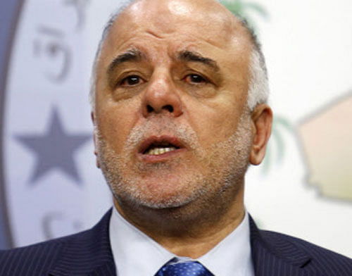 File photo of Haider Abadi at a news conference in Baghdad. Reuters