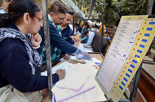 Counting of votes for the high-profile Delhi Assembly polls in which BJP and AAP are locked in a direct fight will be taken up tomorrow and final results are likely to be available by 1 PM.PTI file photo