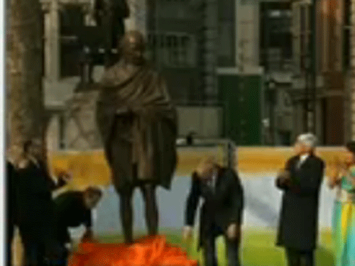 A historic bronze statue of Mahatma Gandhi was unveiled today at the Parliament Square here, standing adjacent to iconic leaders like Britain's war-time Prime Minister Winston Churchill and anti-apartheid icon Nelson Mandela. Screengrab