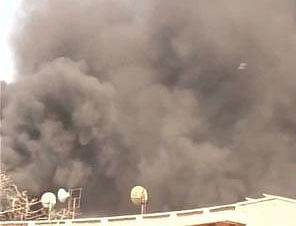 A major fire broke out in the AC plant of Parliament complex this afternoon. Video grab