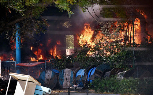 A major fire broke out in the AC plant of Parliament complex this afternoon, in New Delhi on Sunday. PTI Photo