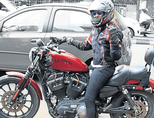 Supriya Chetty on her Harley Davidson. DH PHOTO