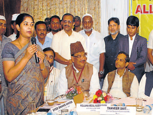 Deputy Commissioner&#8200;C&#8200;Shikha addresses the gathering during the executive committee meeting of All India Milli&#8200;Council, in Mysuru, on&#8200;Thursday. MLA&#8200;Tanveer&#8200;Sait, Police Commissioner B&#8200;Dayananda, general secretary, AIMC, New Delhi, Mohammed Manzoor Alam, president Mohammed Abdulla Mughisi, and others are seen. dh photo