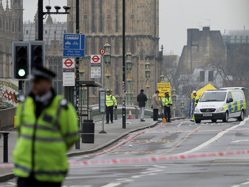 Police work at the scene of a terror attack in London. AP/ PTI Photo