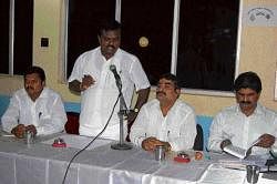 The City Municipal Council President K N Madhusudhan Kumar, Commissioner Ramadas and others are seen at the general body meeting of the local body on Monday.  DH PHOTO