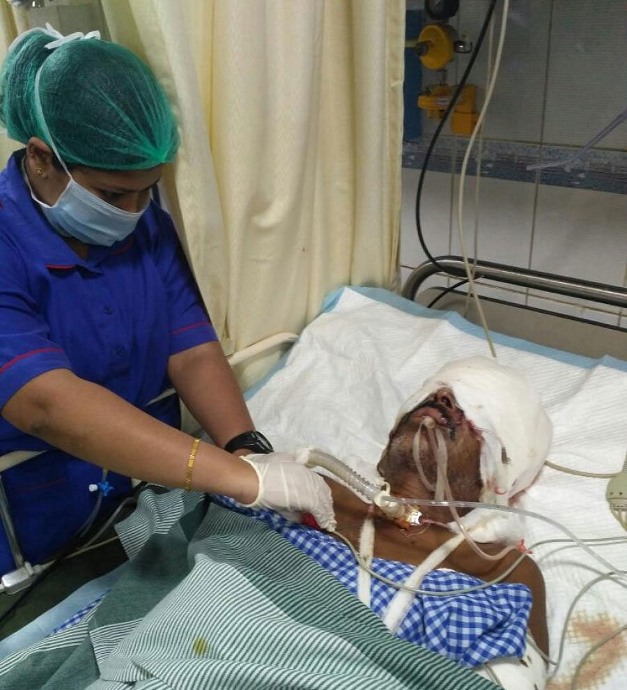 Krishnappa is being treated at Hosmat Hospital.