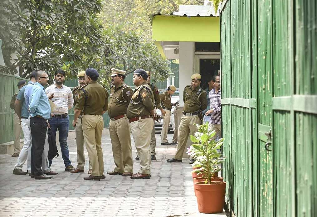 Delhi Police conducts an investigation at Delhi Chief Minister Arvind Kejriwal's residence in relation to the alleged assault on Chief Secretary Anshu Prakash by Aam Aadmi Party MLAs, in New Delhi on Friday. PTI Photo
