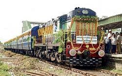 The Shimoga-Anandapuram train flagged off by Chief Minister  B S Yeddyurappa in  Shimoga on Saturday. DH photo