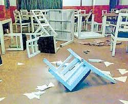 Action replay: Pieces of furniture strewn all around after a mob attacked a pub in Mysore on Saturday night. A similar attack took place in a Mangalore pub on January 24, 2009. DH Photo