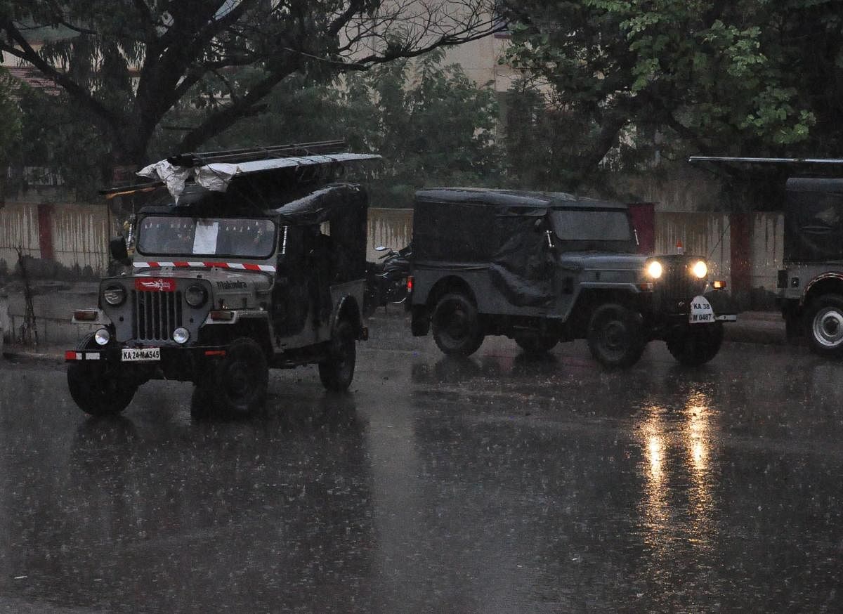 Vehicles passed through Siddartha College during rain in Bidar.
