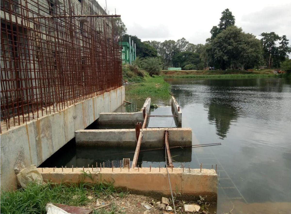 Treated water being let into Bellandur lake. The pipeline of the minor irrigation department is also seen.
