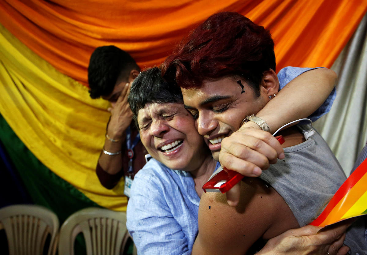 People belonging to the lesbian, gay, bisexual and transgender (LGBT) community celebrate after the Supreme Court's verdict of decriminalizing gay sex and revocation of the Section 377 law, at an NGO in Mumbai, India, September 6, 2018. (Reuters Photo)