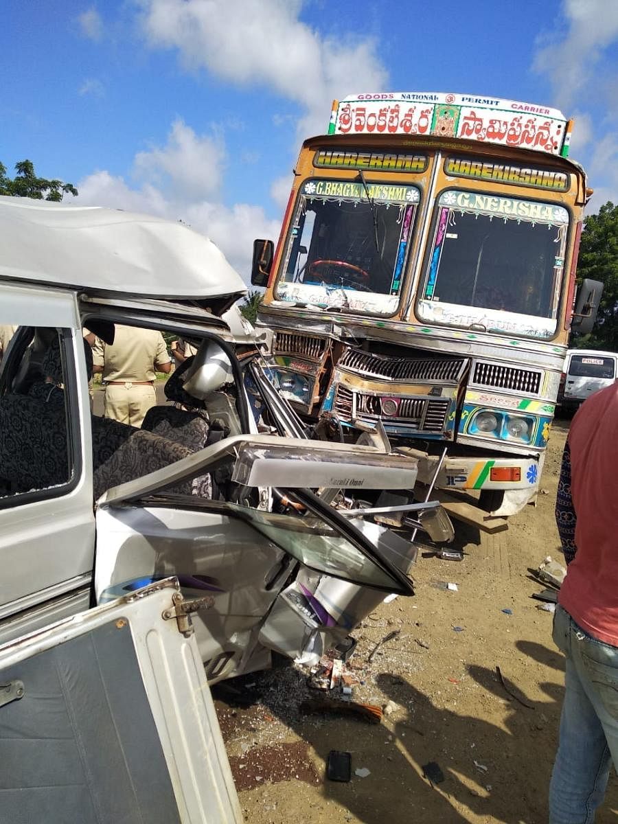 Mangled remains of the van involved in the accident. DH Photo