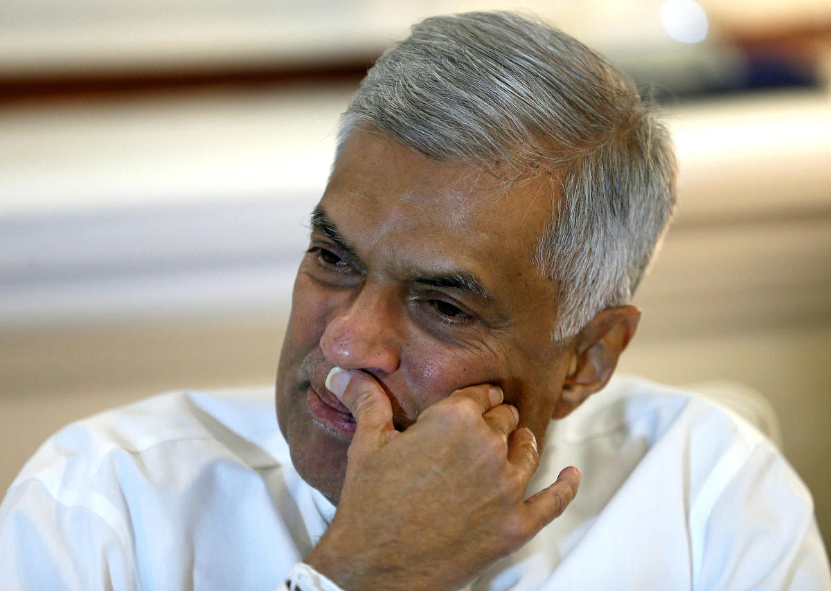 Sri Lanka's ousted Prime Minister Ranil Wickremesinghe gestures during an interview with Reuters at the Prime Minister's official residence in Colombo, Sri Lanka November 3, 2018. Picture taken November 3,2018. REUTERS