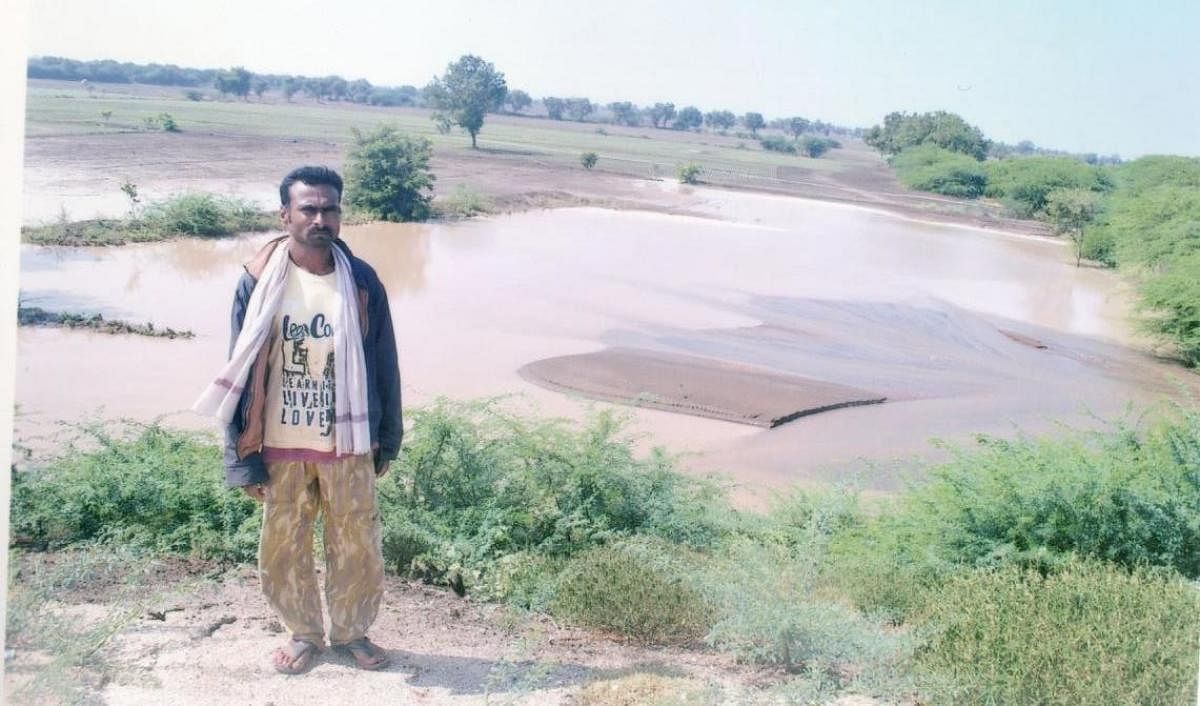 Jagadish Channappa Gojanura, the farmer who lost his crops, stands near his field at Kadadi village in Gadag taluk. dh photo