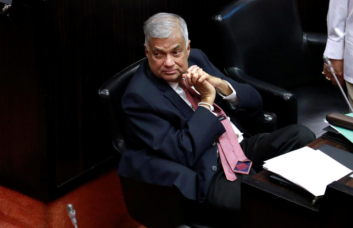 Sri Lanka's ousted prime minister Ranil Wickremesinghe reacts at the parliament in Colombo on November 23, 2018. Reuters