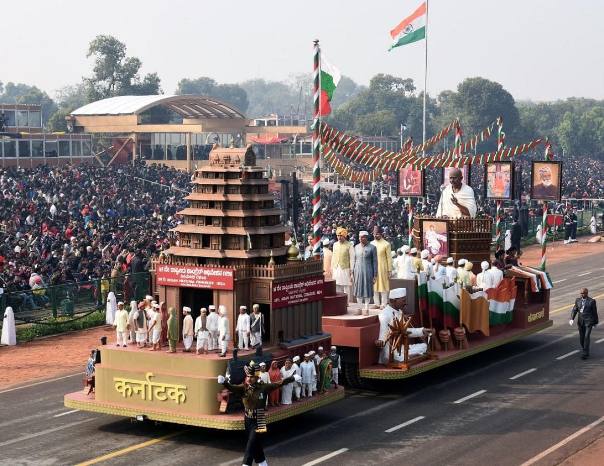 Karnataka's tableau, depicting the 1924 Belgaum Congress session, chaired by Mahatma Gandhi, will roll down the Rajpath on Republic Day parade.